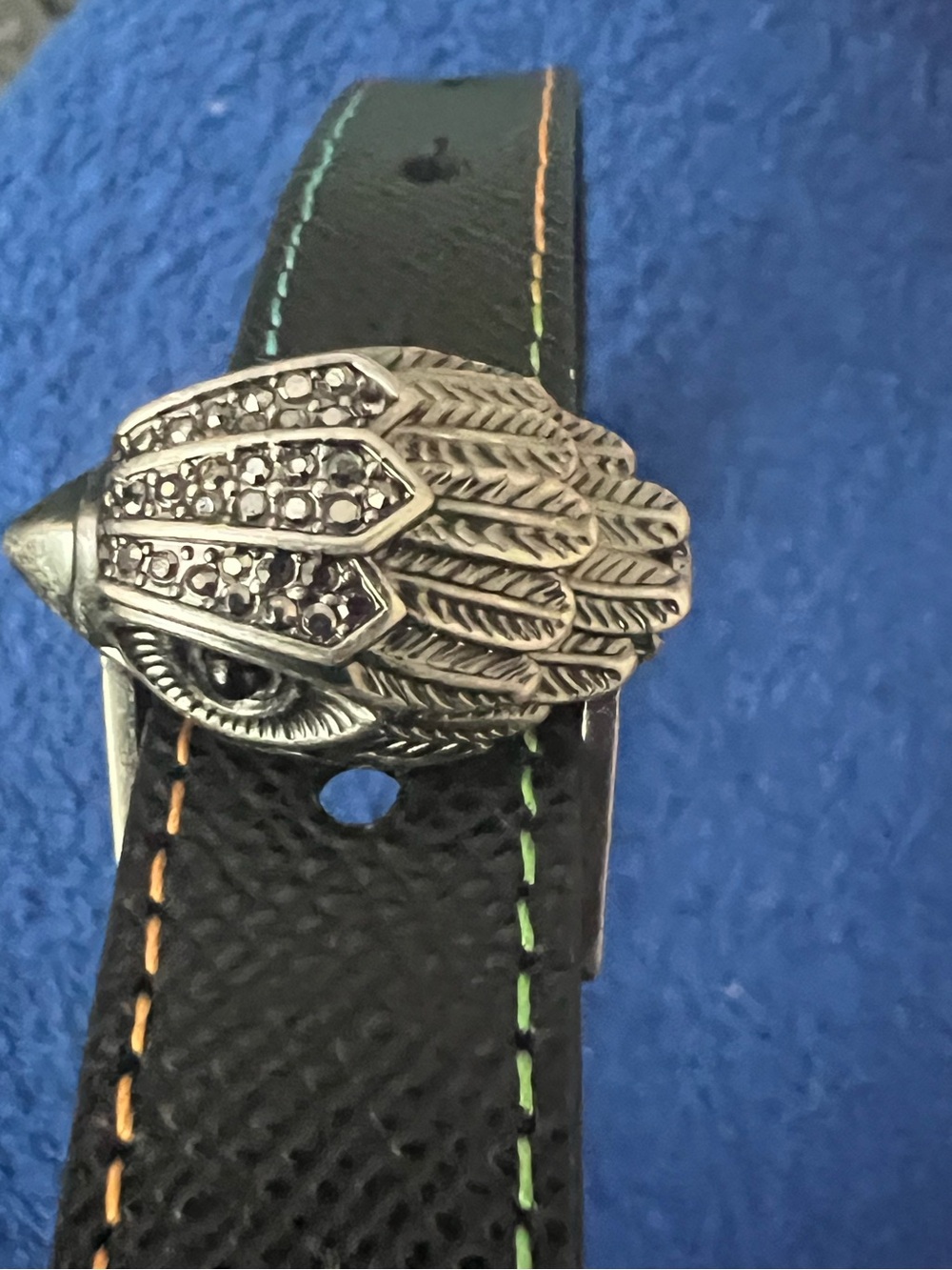 Kurt Geiger Black Leather womens Belt with Silver Eagle Claw Accent